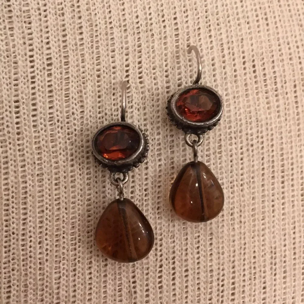 Sterling Silver Earrings Amber & Topaz Color